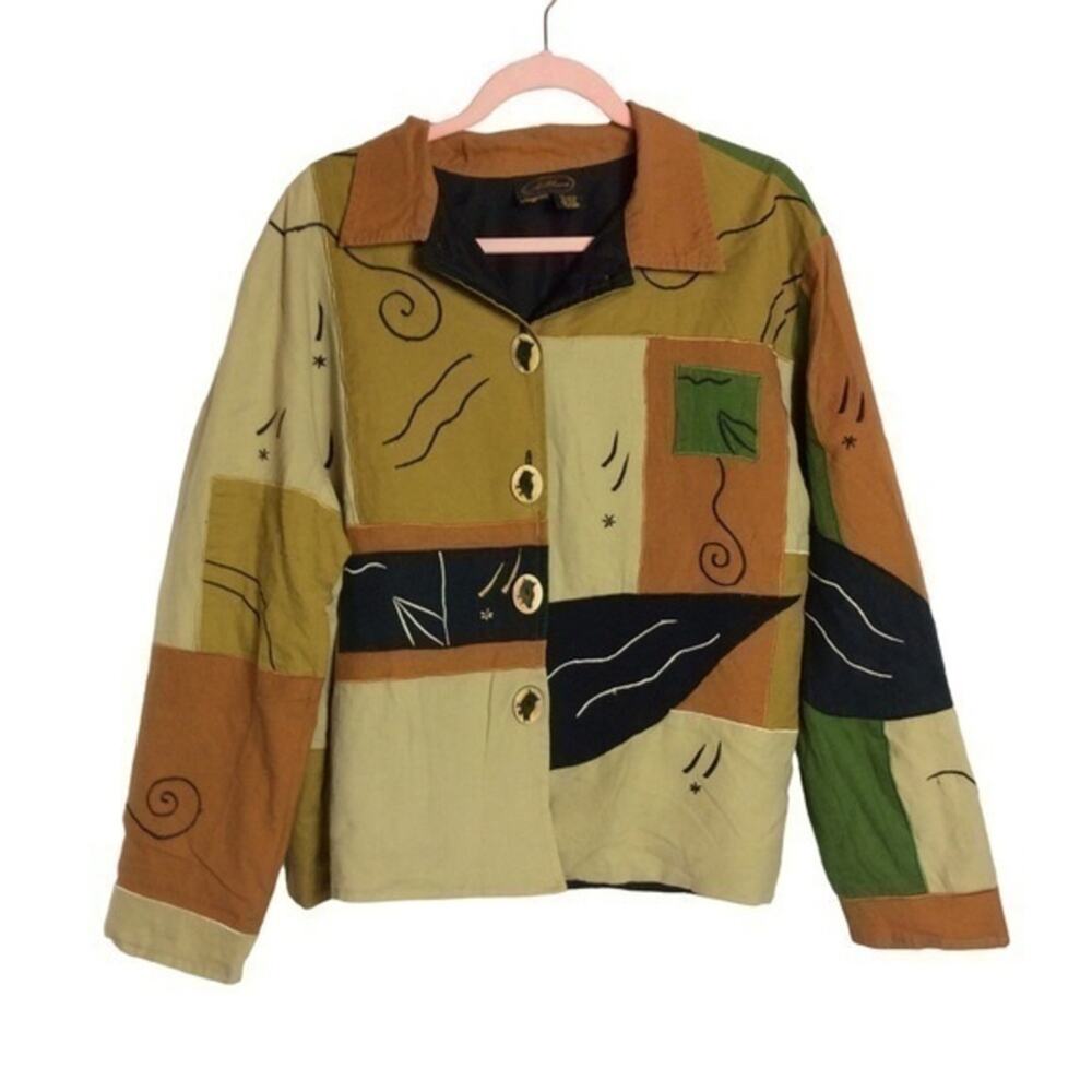 Vintage Allure patchwork flax jacket. 1X plus. Tan